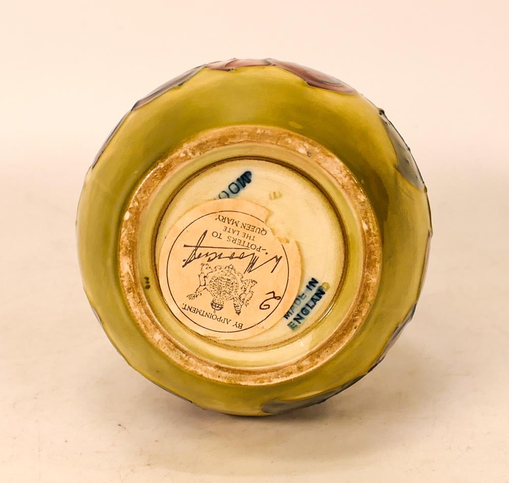 Moorcroft Clematis bud vase on yellow background , potters to the late Queen Mary sticker to base. - Image 2 of 2