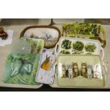 A collection of decorative house hold trays including Appleby Horse Fair items