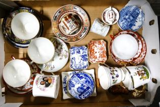 A mixed collection of items to include Japanese eggshell cups & saucers, Crown Derby pin dishes,