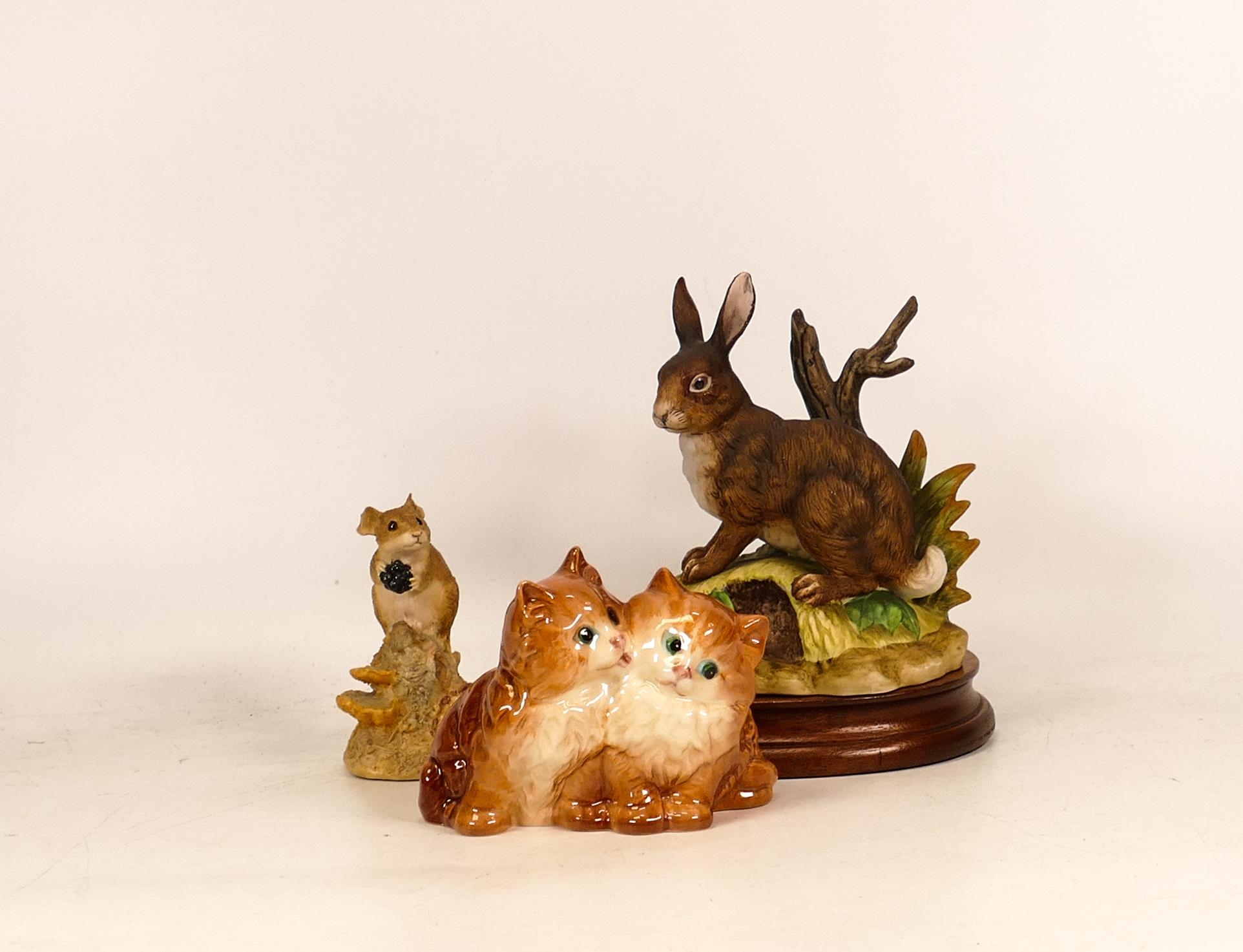 Beswick 1316 grooming pair of cats together with Aynsley figure of a mouse (a/f) and Kowk figure