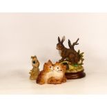 Beswick 1316 grooming pair of cats together with Aynsley figure of a mouse (a/f) and Kowk figure