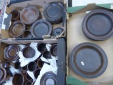 Large quantity of Denby style ironstone tea and dinnerware items (3 trays)