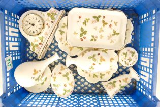 Collection of Wedgwood Wild Strawberry China to include Mantle Clock, Trefoil Dish, Vases etc (1