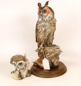 Giuseppe Armani owl figure on plinth(chip to ear and log) together with Mack 'Little Owl', height of