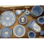 A collection of Wedgwood jasperware items to include small planter, vases, plates etc (1 tray)