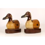 Pair of large polychrome wooden bookends modelled as ducks, 20cm high.