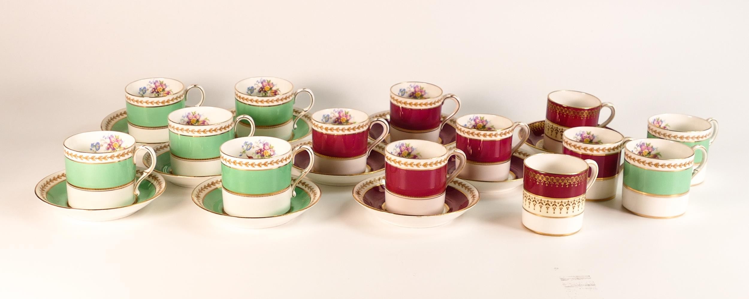 A collection of Paragon China coffee ware with printed pheasant and floral insets to include - green