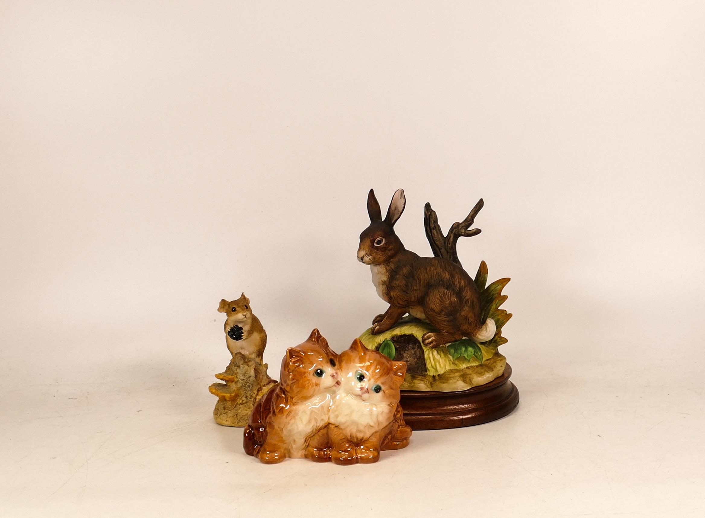 Beswick 1316 grooming pair of cats together with Aynsley figure of a mouse (a/f) and Kowk figure - Image 2 of 2