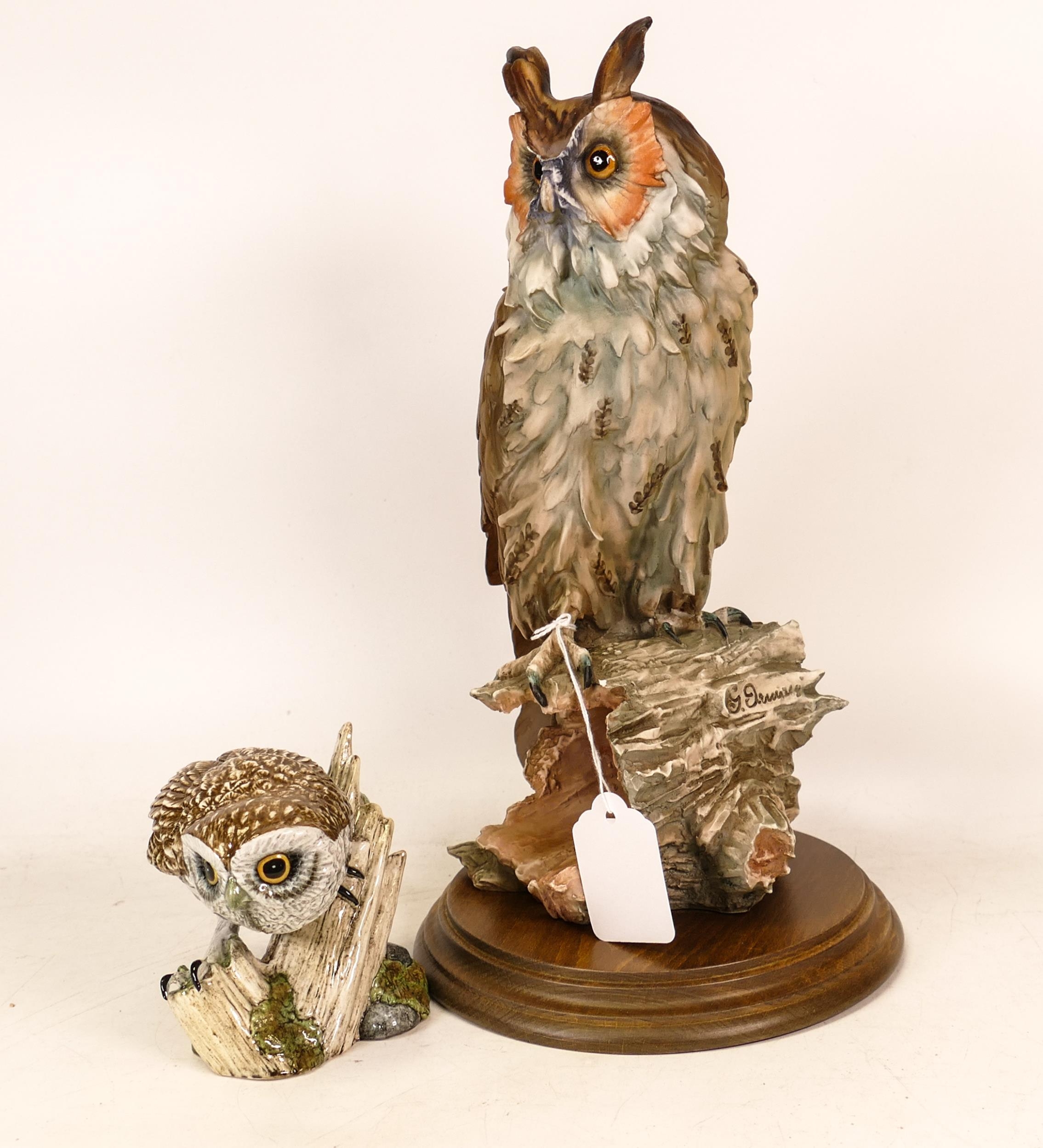 Giuseppe Armani owl figure on plinth(chip to ear and log) together with Mack 'Little Owl', height of - Image 2 of 2