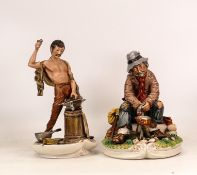 Capodimonte figures depicting blacksmith and man cooking eggs (2)