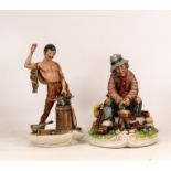 Capodimonte figures depicting blacksmith and man cooking eggs (2)