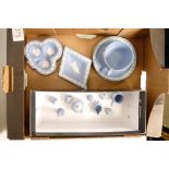 A collection of Wedgwood Blue Jasperware including Cup & Saucer Set, Pin Trays , Miniatures &