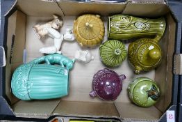 A collection of Sylvac items to include kitchen Storage pots, animals, large Acorn jug etc