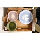 A Collection of Wedgwood jasperware items to include commemorative wall plate, sage green small