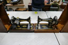 Two Vintage Wooden Cased Singer Sewing machines(2)