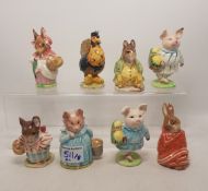 A group of 8 Beatrix Potter Figures to include Sally Henny Penny, Little Pig Robinson (In two