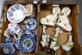 A mixed collection of items to include Staffordshire dogs, blue & white pottery, novelty duck
