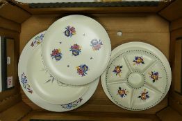 A Collection of Poole Pottery Plates and Dishes to include one Hors D'Ouevre Dish. (1 Tray)