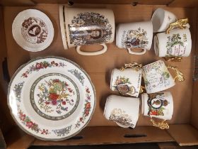 A collection of Royal Commemorative loving cups together with 6 Paragon rimmed soup bowls etc (1