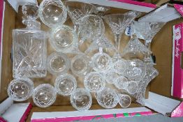A collection of Cut Glass items including Sundae Glasses, decanters, tumblers, brandy glasses etc