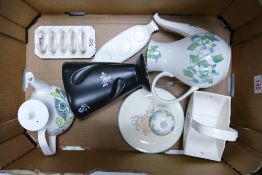 A Collection of Poole Pottery to include Teapot, Vases, Basket, Toast Rack etc. (1 Tray)