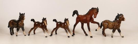 Beswick Horses to include Shetland Pony, two Stretched Foal 836, Stocky Jogging Mare and unmarked