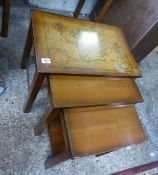 Mid century nest of 3 tables with atlas design top