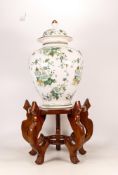Crown Staffordshire Floral Temple Jar on wooden Chinese theme base, height complete 51cm(a/f)