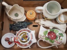 A mixed collection of ceramic items to include Portmeirion jug, Royal Doulton teapot, SBL lady