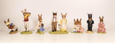 Seven Royal Doulton Bunnykins Figures to include Jack and Jill DB222, Golfer DB255, Policeman