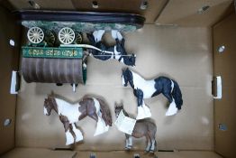 A collection of Resin Type Horses including Leonardo Collection Travellers Caravan