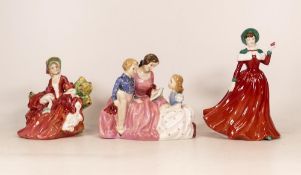 Royal Doulton Lady Figures Winters Day Hn4589, The Bedtime Story Hn2059 & Lydia Hn1908(3)