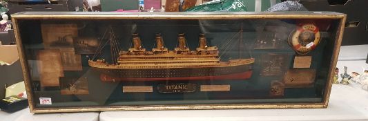 Vintage Titanic 1912 3D Shadow Ship in glass display box 107cm W x 34cm H x 9cm D