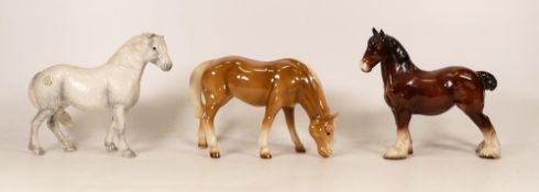 Three horse figures to include grazing pony, Border Fine Arts Horse and foreign Shire Mare (3)