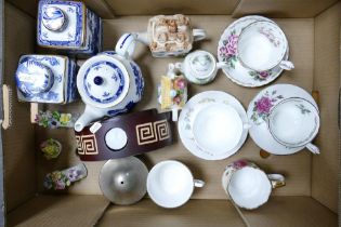 A Mixed Collection of Ceramic Items to Include Ringtons Blue and White Storage Jars, Royal Albert