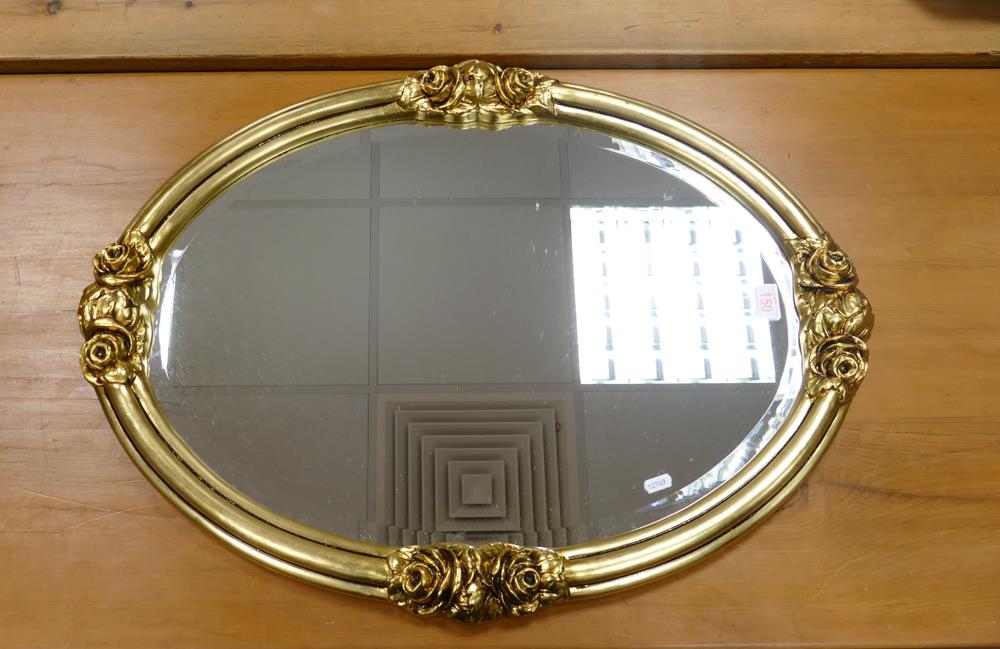 Modern Gilt Framed Mirror with Rose Decoration. Height: 79cm