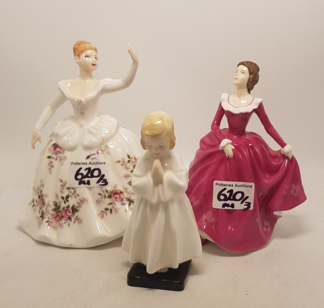 Royal Doulton figure Fragrance HNHN5271 together with 2nds figures Shirley HN2702 and Bedtime HN1978