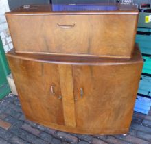 Mid-century teak and walnut drinks cabinet with metamorphic top 105cm W x 110cm H x 37cm D