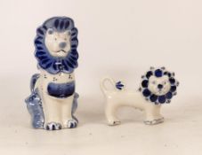 Gzhel USSR made Pottery Figures of Lions, tallest 15.5cm(2)