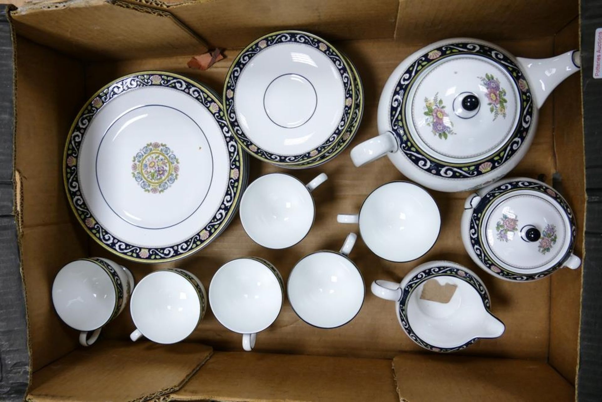 A collection of Wedgwood Runnymede patterned Cup & saucers, Salad Plates & tea service (seconds)