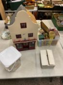 Vintage Village Post Office Dolls House from the Dolls House emporium together with 2 boxes of Dolls