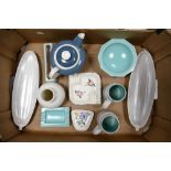 A Collection of Poole Pottery Ceramic Items to include Teapot, Vases, Mugs, Dishes etc. (1 Tray)