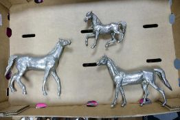 Three Heavy Brass Nickle plated horses