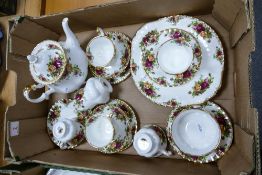 A collection of Royal Albert Seconds Old Country Rose Pattern tea ware including teapot, cups &
