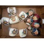 A collection of small Royal Doulton Character Jugs to include Lobster Man, The Falconer, The