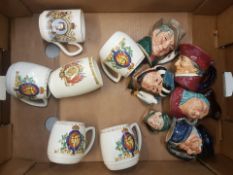 A collection of small Royal Doulton Character Jugs to include Lobster Man, The Falconer, The