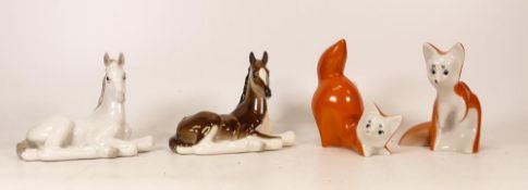 Four Soviet Era Made in USSR Pottery Foxes & Ponies, tallest 12.5cm(4)