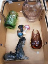 A good collection of art glass items to include art glass vases, Murano horse figure (original