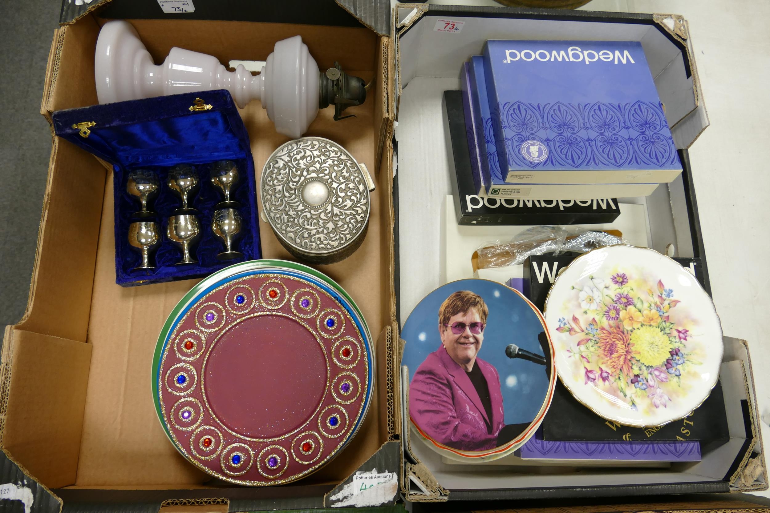 A mixed collection of items to include Boxed Wedgwood Christmas Plates, similar decorative plates,