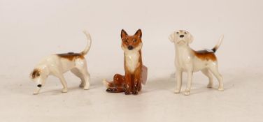 Beswick Small Seated Fox & Two Foxhounds(3)